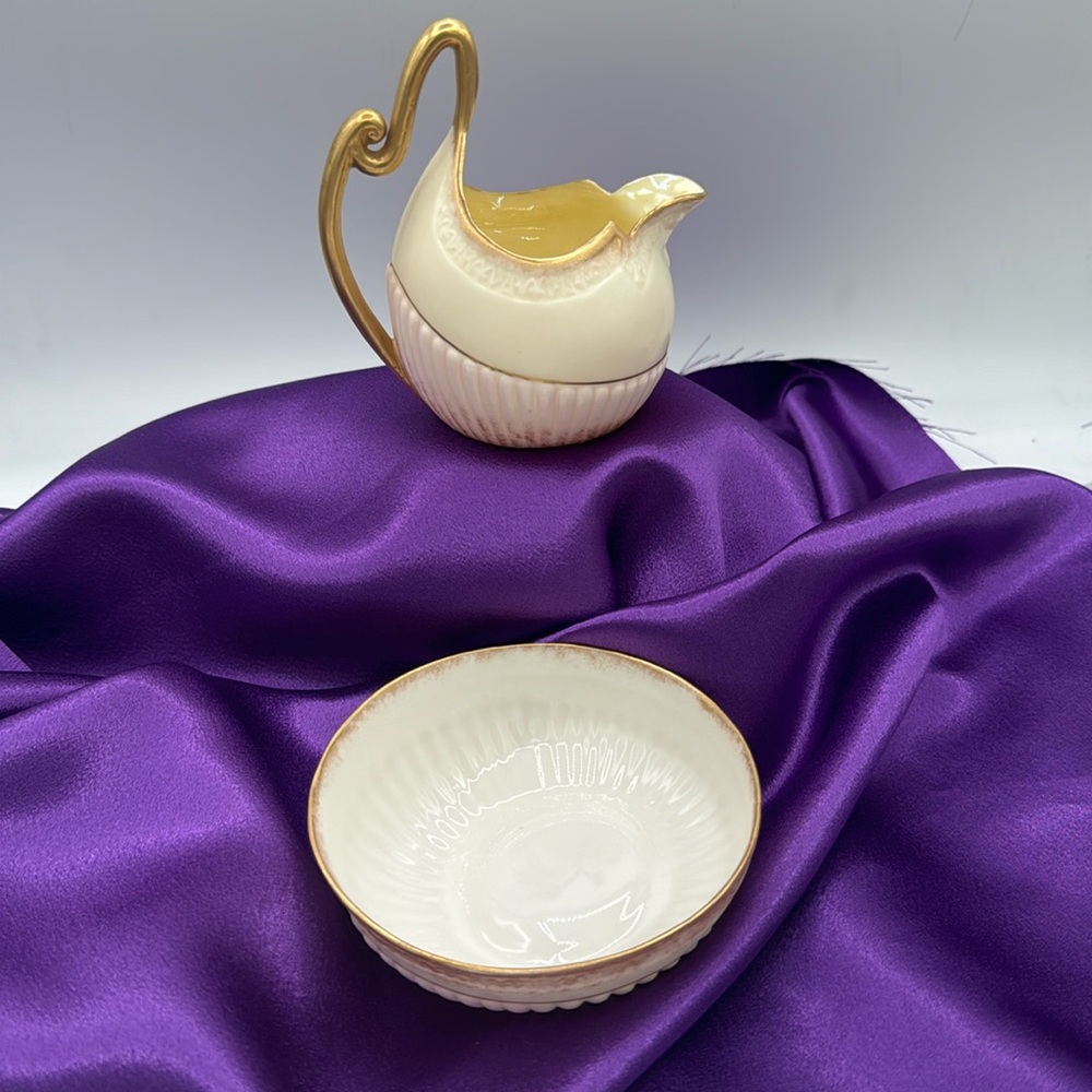 Marked Belleek, unusual Creamer and Open Sugar.